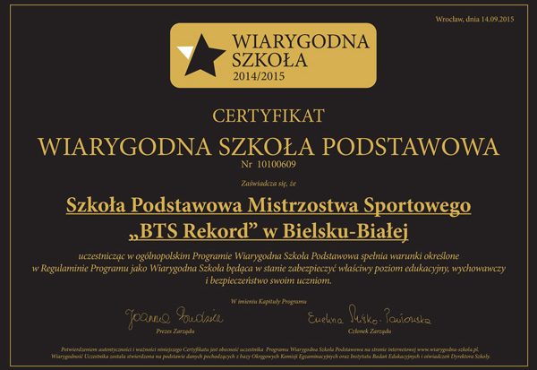 SMS BTS Rekord wiarygodną szkołą!