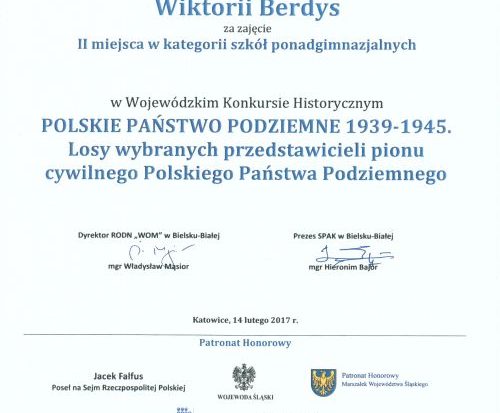 Sukces w Wojewódzkim Konkursie Historycznym